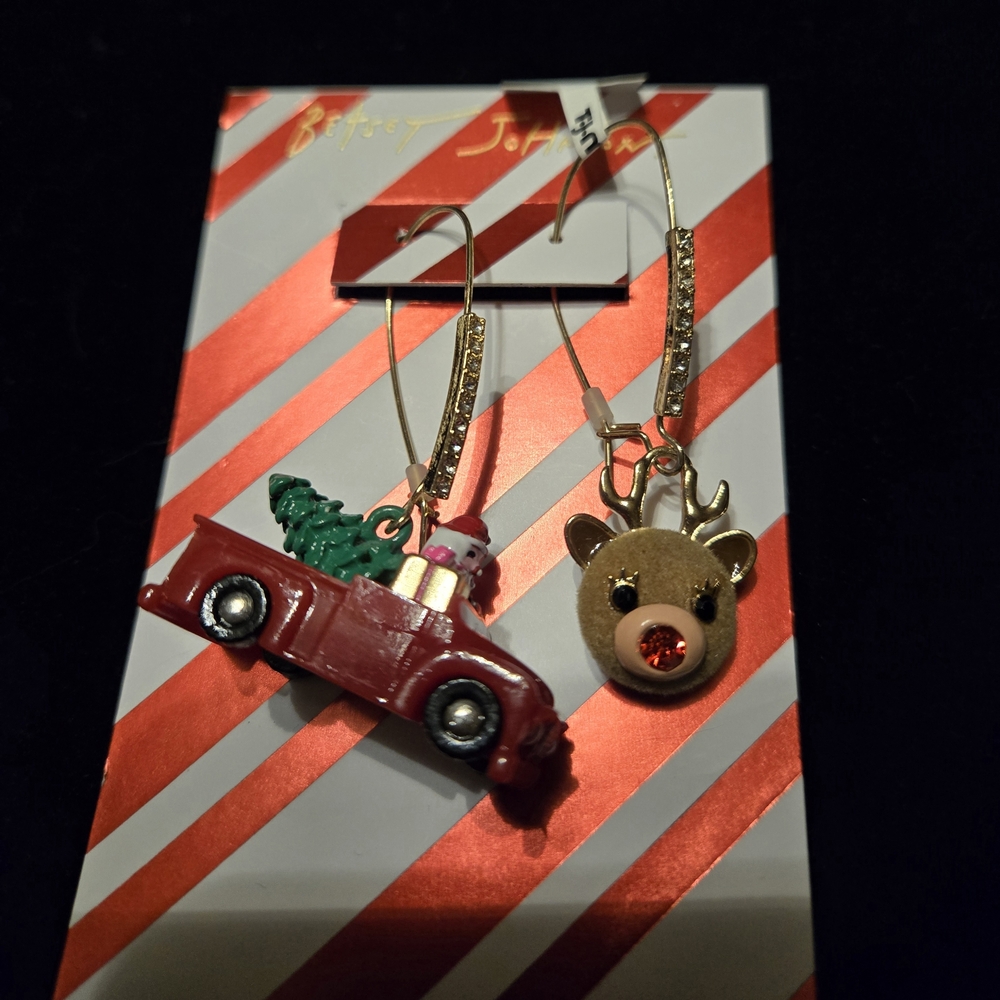 Betsey Johnson Red Car and Reindeer Earrings